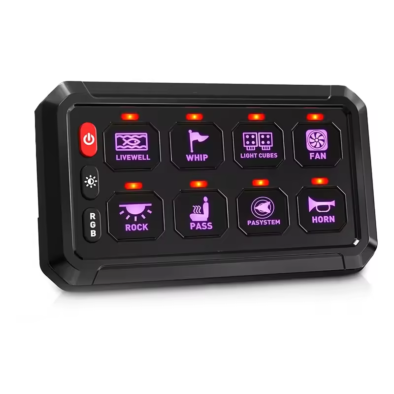 RGB 8 Gang Switch Panel 5-Level Brightness Multifunction Switch Momentary Circuit Control Relay System Box for Truck UTV Offroad