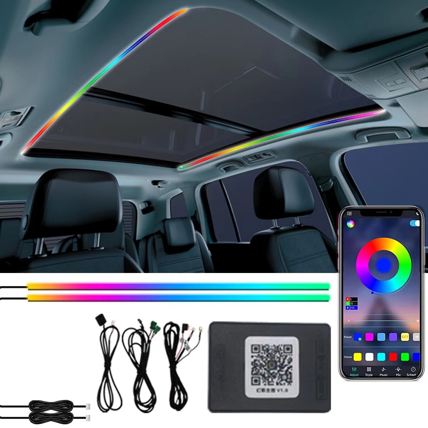 2Pcs 110cm Sunroof LED Strip Symphony Ambient Light RGB Universal Car 