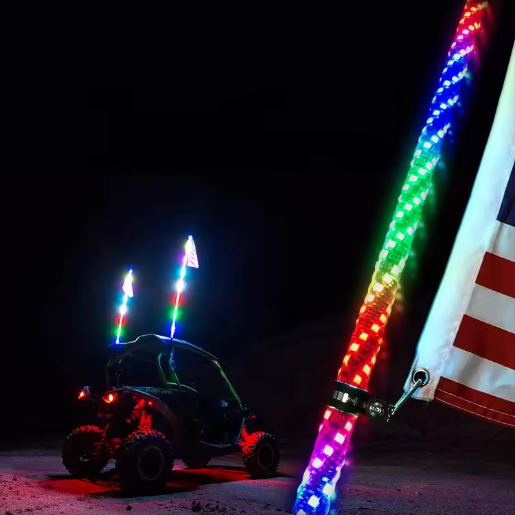 Dream Color 3/4/5 Foot Wrapped LED Whip Antenna Flag Pole Light with RF & APP Sync Control for RZR ATV UTV 4 Wheeler Canam